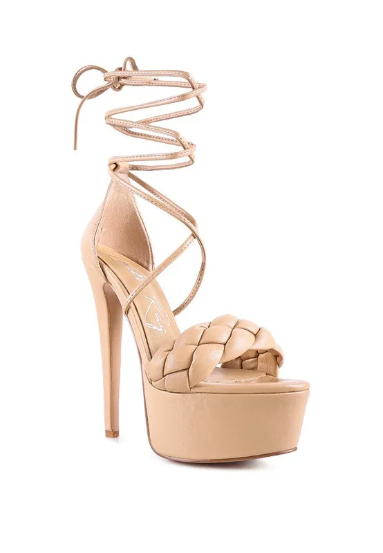 London Rag Twerk Tie Up Braided High Platform Sandals