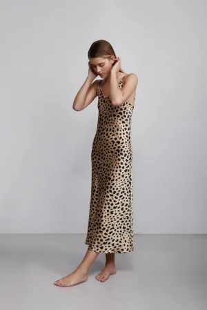 long v neck slip dress, leopard