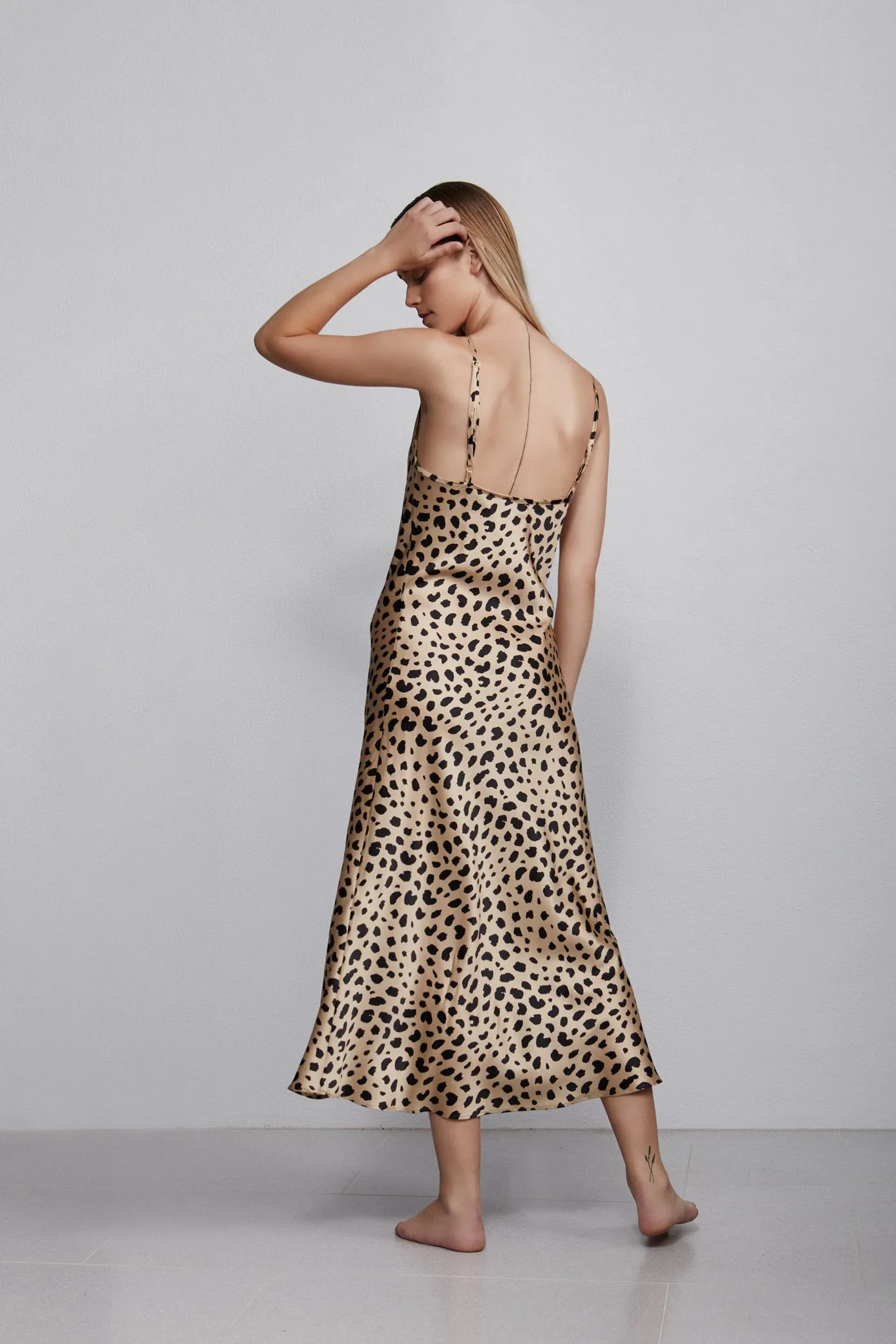 long v neck slip dress, leopard