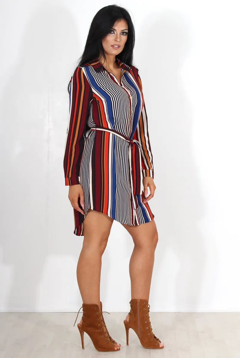 Lorda Wine Stripe Shirt Dress