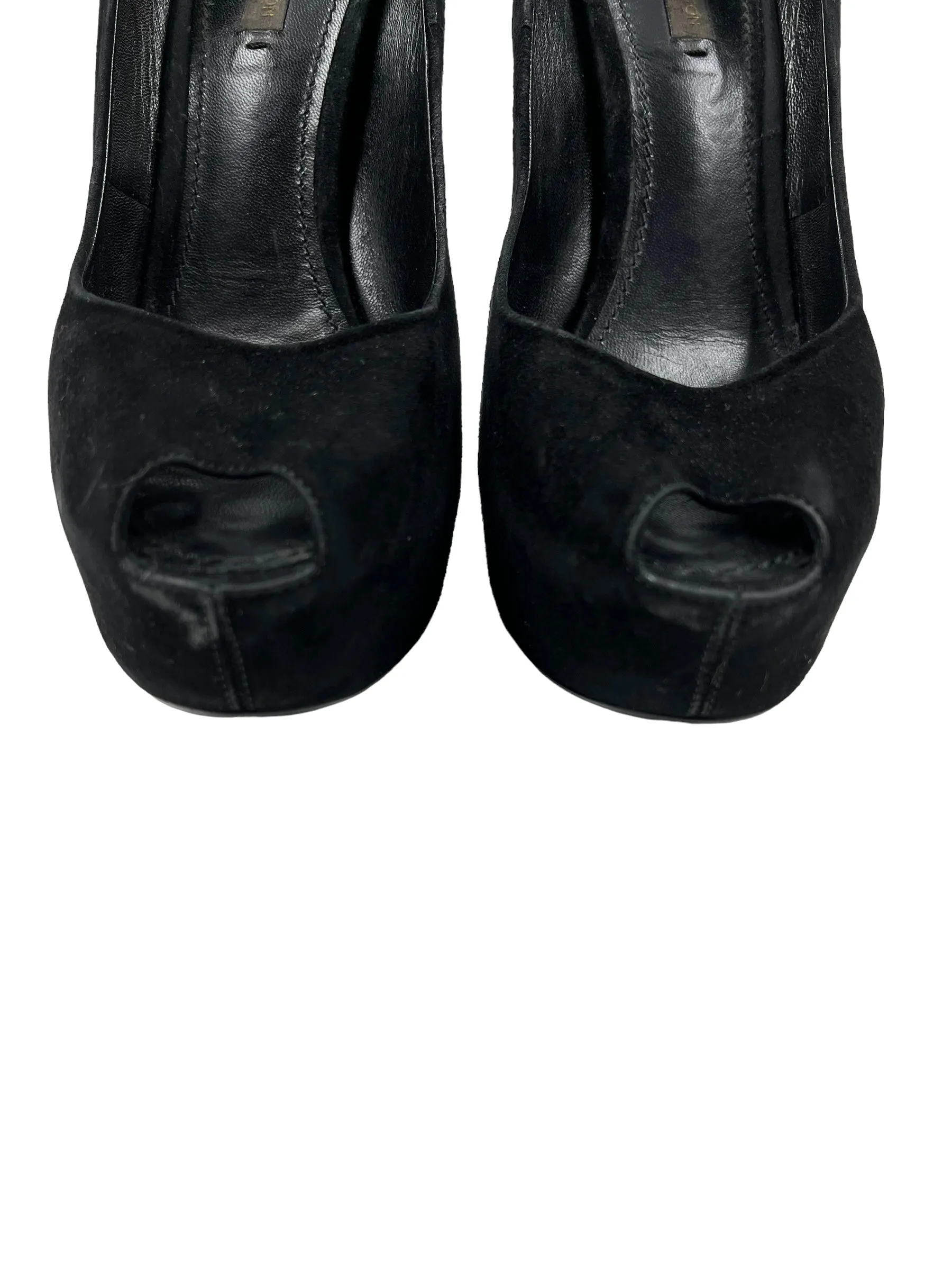 Louis Vuitton Black Suede 'Oh Really!' Size 39.5 Lock Heels