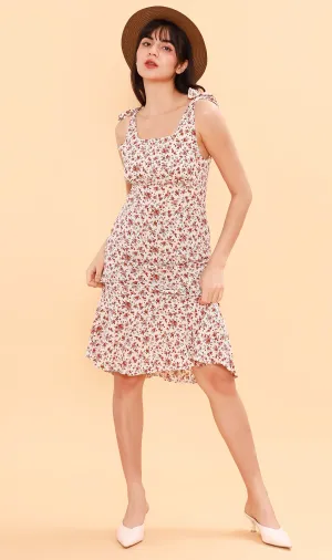LUCINDA Tie-Strap Mermaid Midi Dress (White)