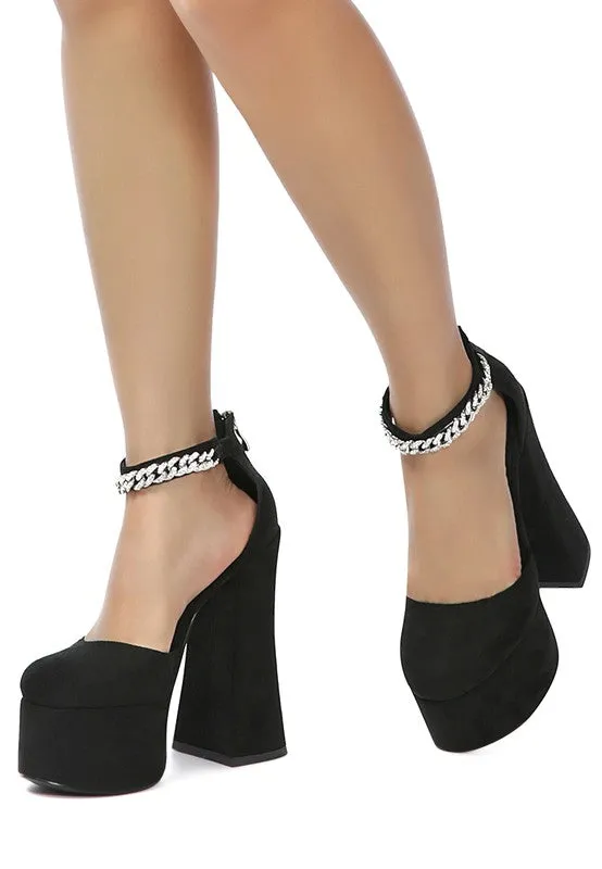 Lucky Me 6" Block Heel Platform Sandals With Metal Chain