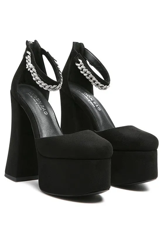 Lucky Me 6" Block Heel Platform Sandals With Metal Chain
