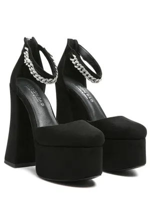 Lucky Me 6" Block Heel Platform Sandals With Metal Chain