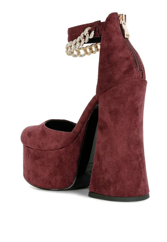Lucky Me 6" Block Heel Platform Sandals With Metal Chain