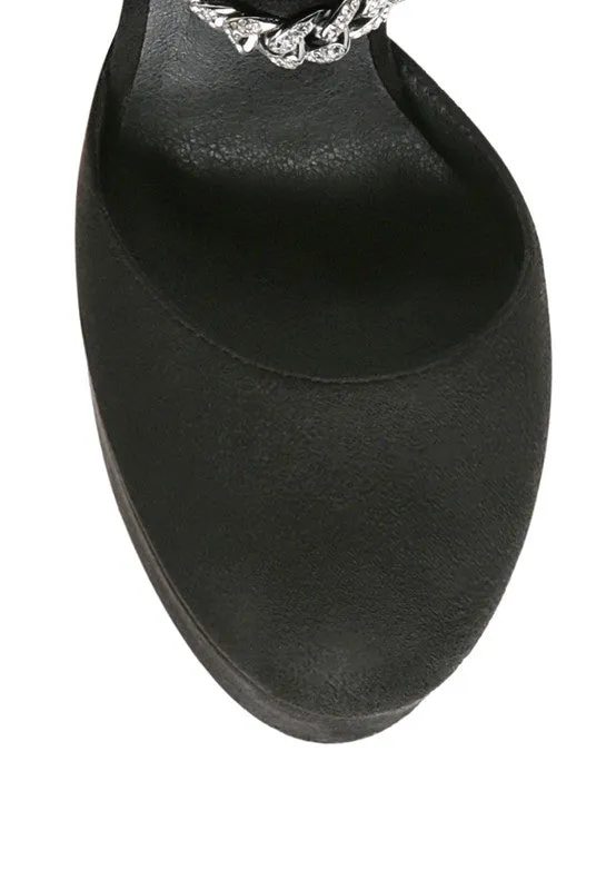 Lucky Me 6" Block Heel Platform Sandals With Metal Chain