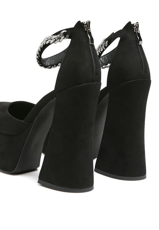 Lucky Me 6" Block Heel Platform Sandals With Metal Chain