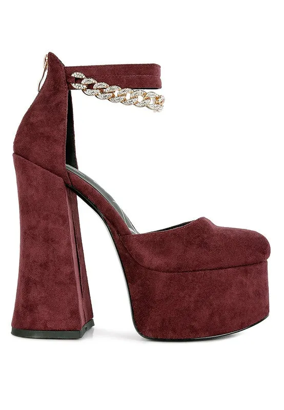 Lucky Me 6" Block Heel Platform Sandals With Metal Chain