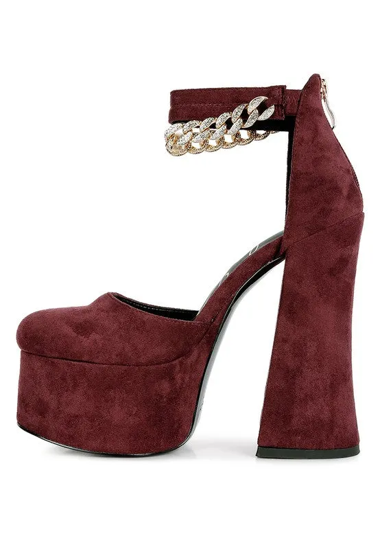 Lucky Me 6" Block Heel Platform Sandals With Metal Chain