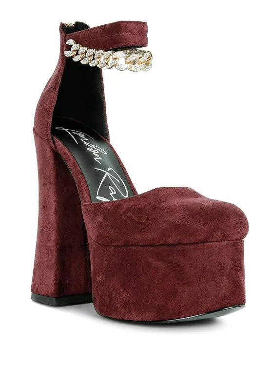 Lucky Me 6" Block Heel Platform Sandals With Metal Chain