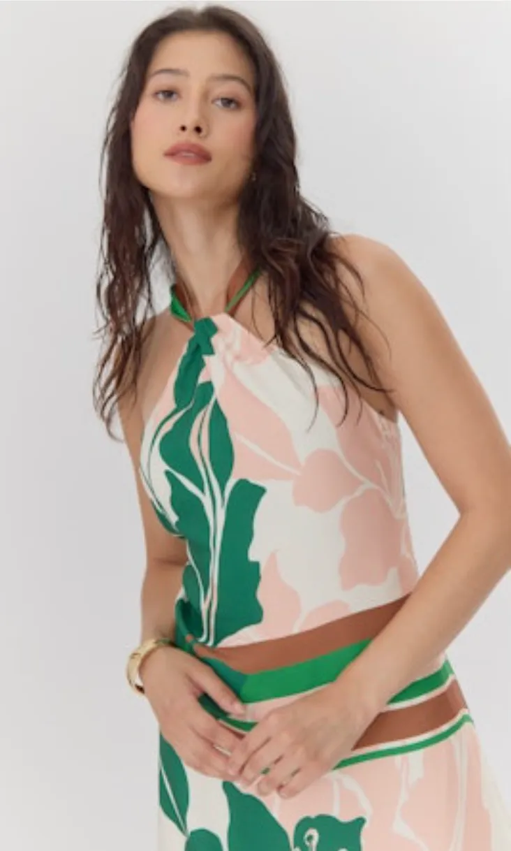 Lyra Border Halter Midi Dress