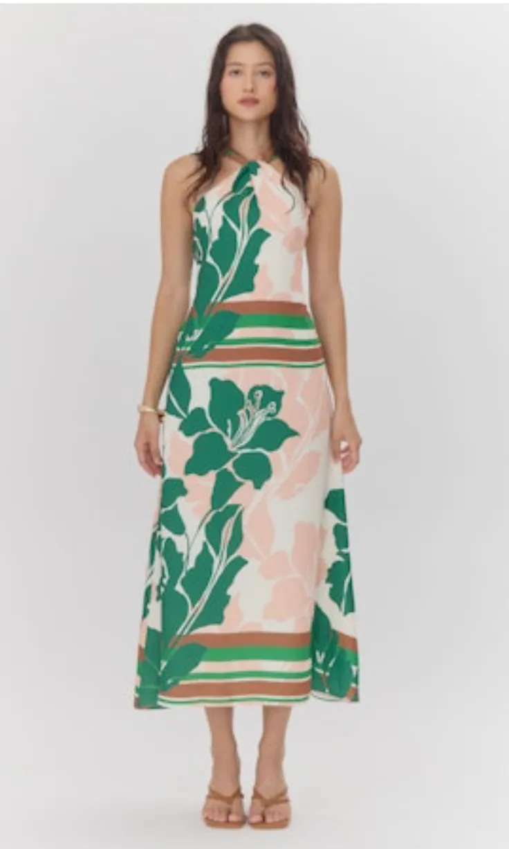 Lyra Border Halter Midi Dress