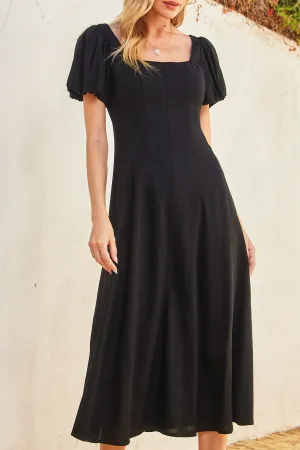 Lyra Linen Puff Sleeve Midi Dress