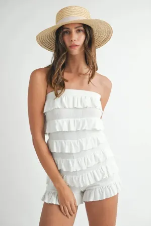 MABLE Pointelle Knit Fabric Ruffled Tube Romper