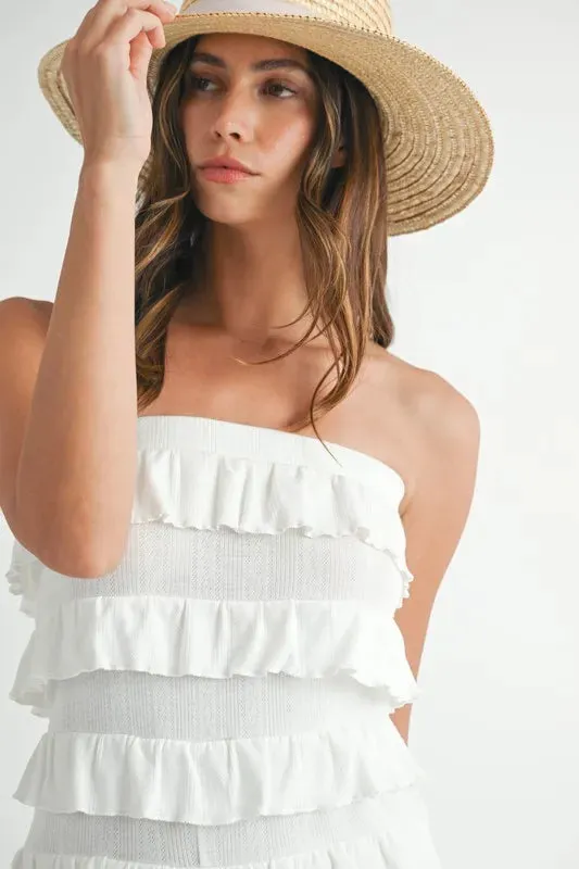 MABLE Pointelle Knit Fabric Ruffled Tube Romper