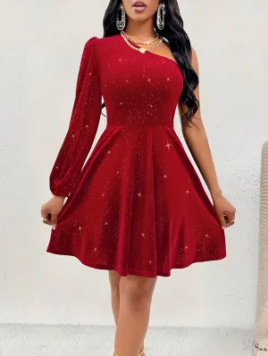 Maja | Elegant one-shoulder shirt dress with ruffles