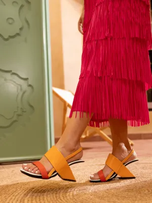 Mallina Strap Leather Heel Sandal - Orange