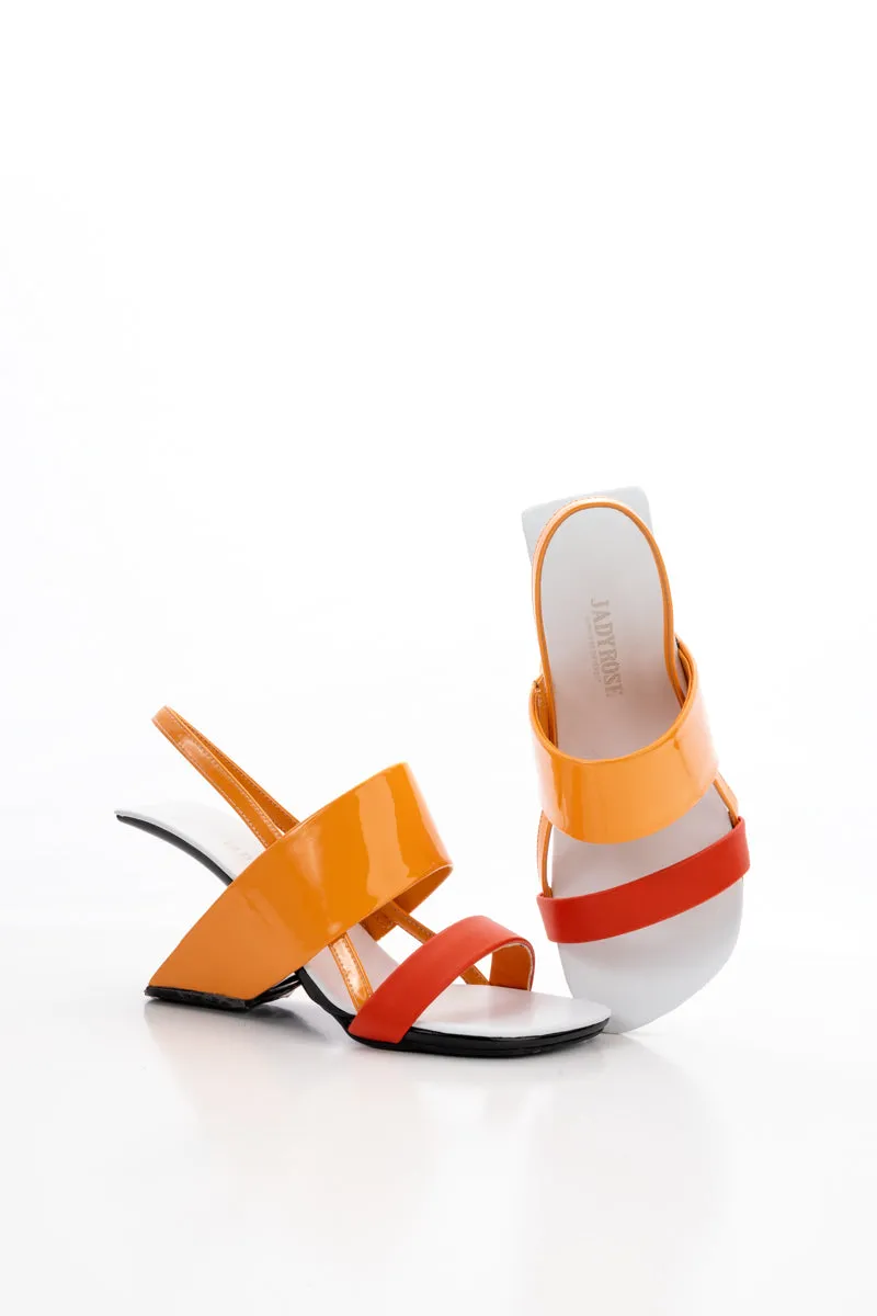 Mallina Strap Leather Heel Sandal - Orange