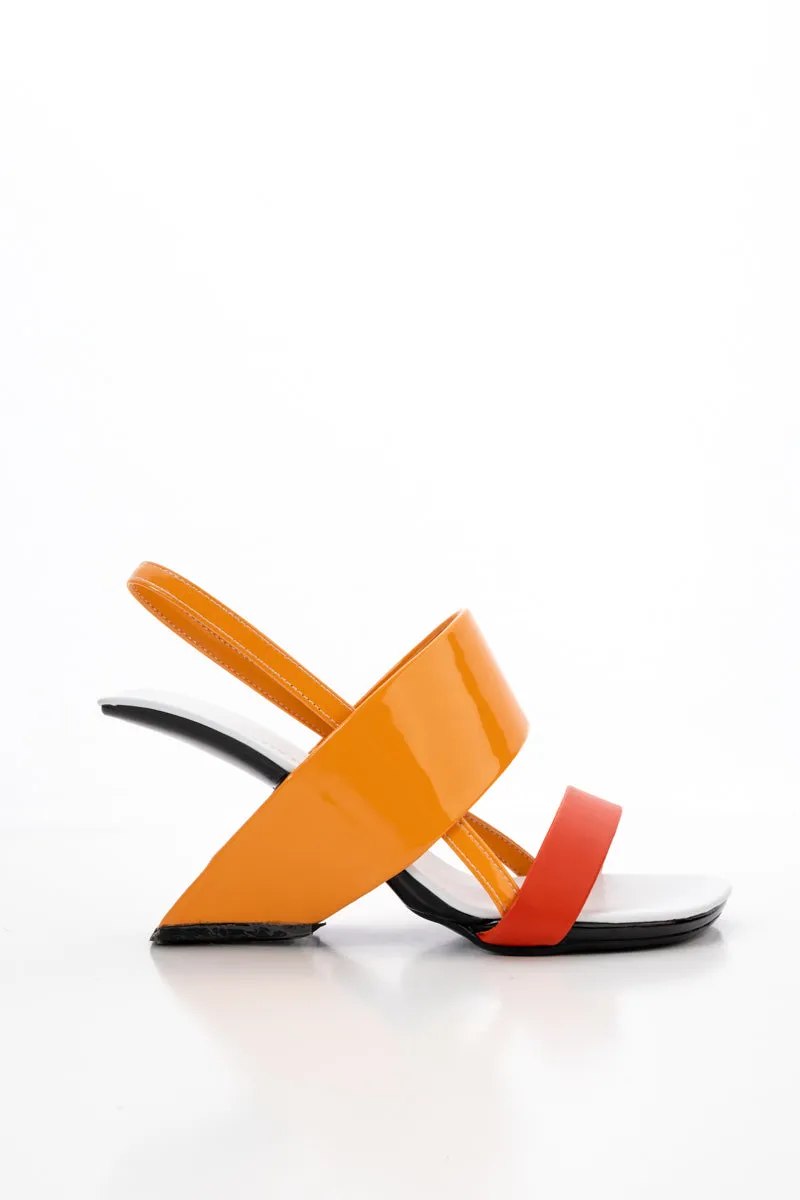Mallina Strap Leather Heel Sandal - Orange
