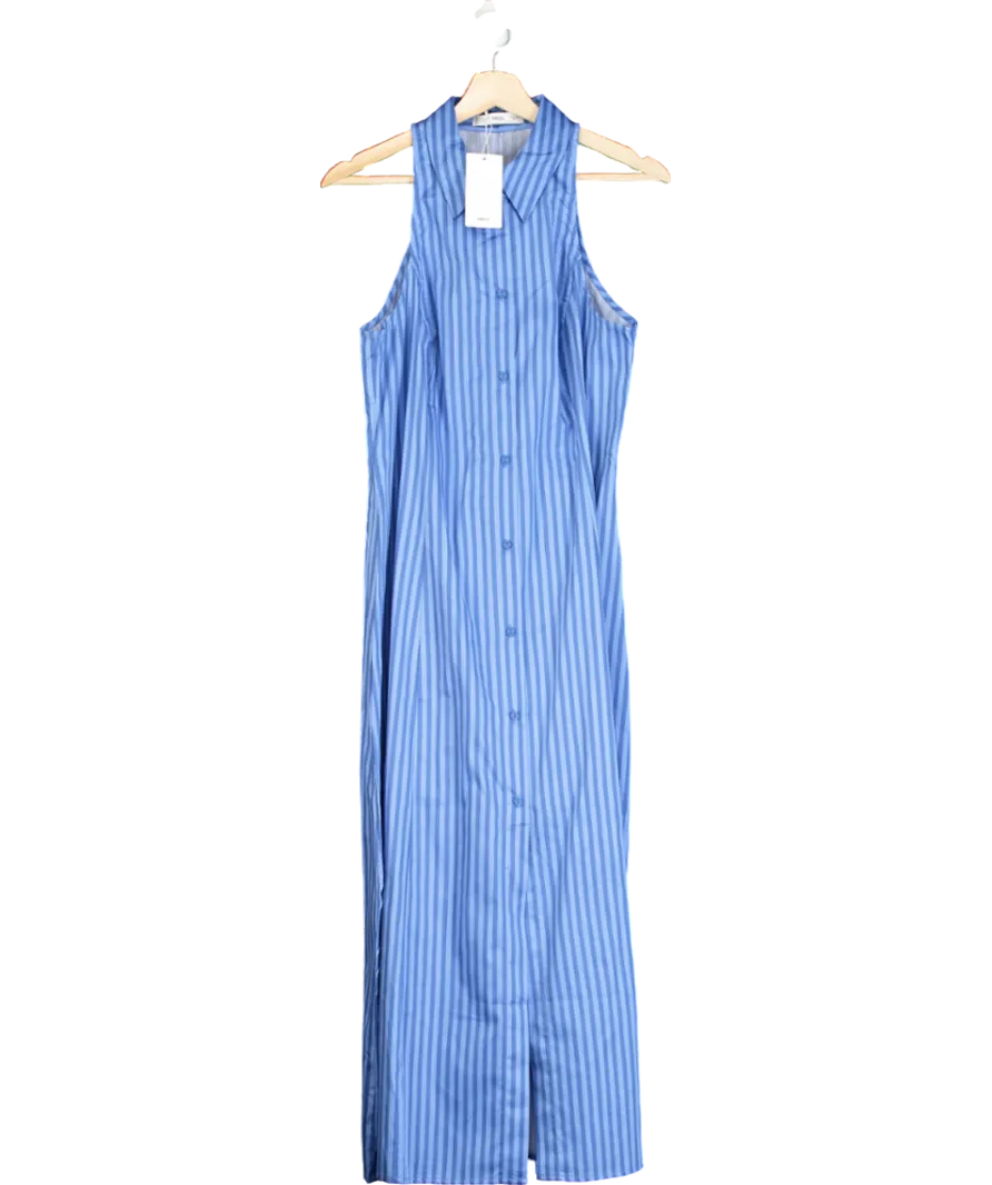 MANGO Blue Striped Shirt Dress UK L