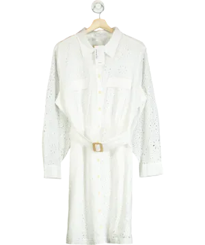 MANGO White Shirly Broiderie Anglaise Mini Shirt Dress UK 20