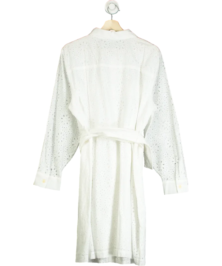MANGO White Shirly Broiderie Anglaise Mini Shirt Dress UK 20