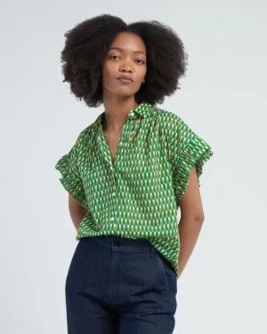 marianne b ruffle sleeve shirt - peridot paver
