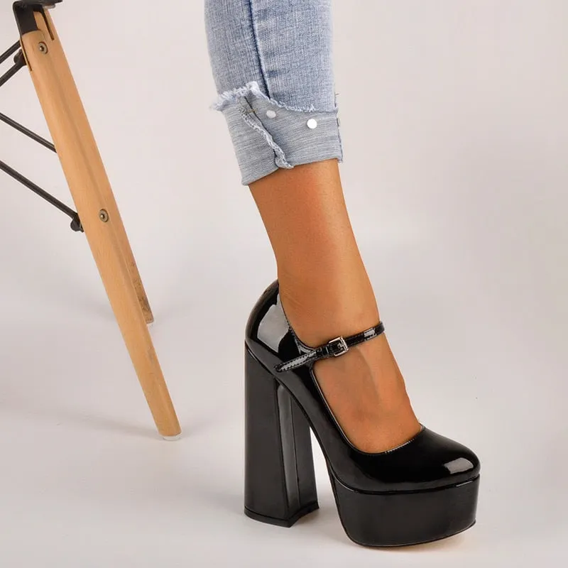 Mary-Jane  Platform Chunky 15~16CM High Pumps Heels