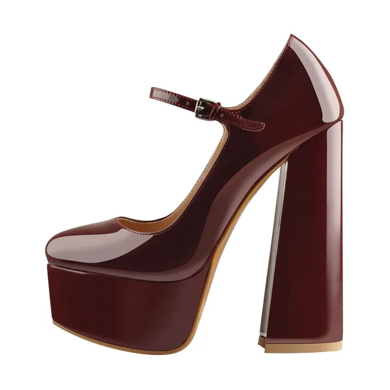 Mary-Jane  Platform Chunky 15~16CM High Pumps Heels