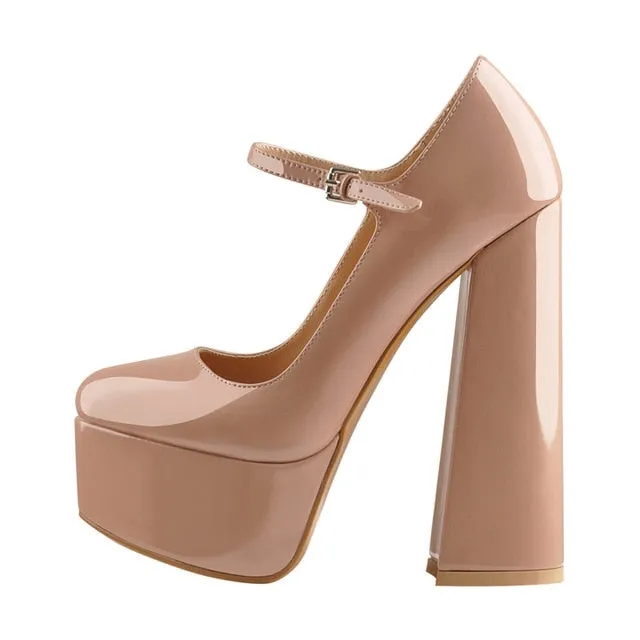 Mary-Jane  Platform Chunky 15~16CM High Pumps Heels