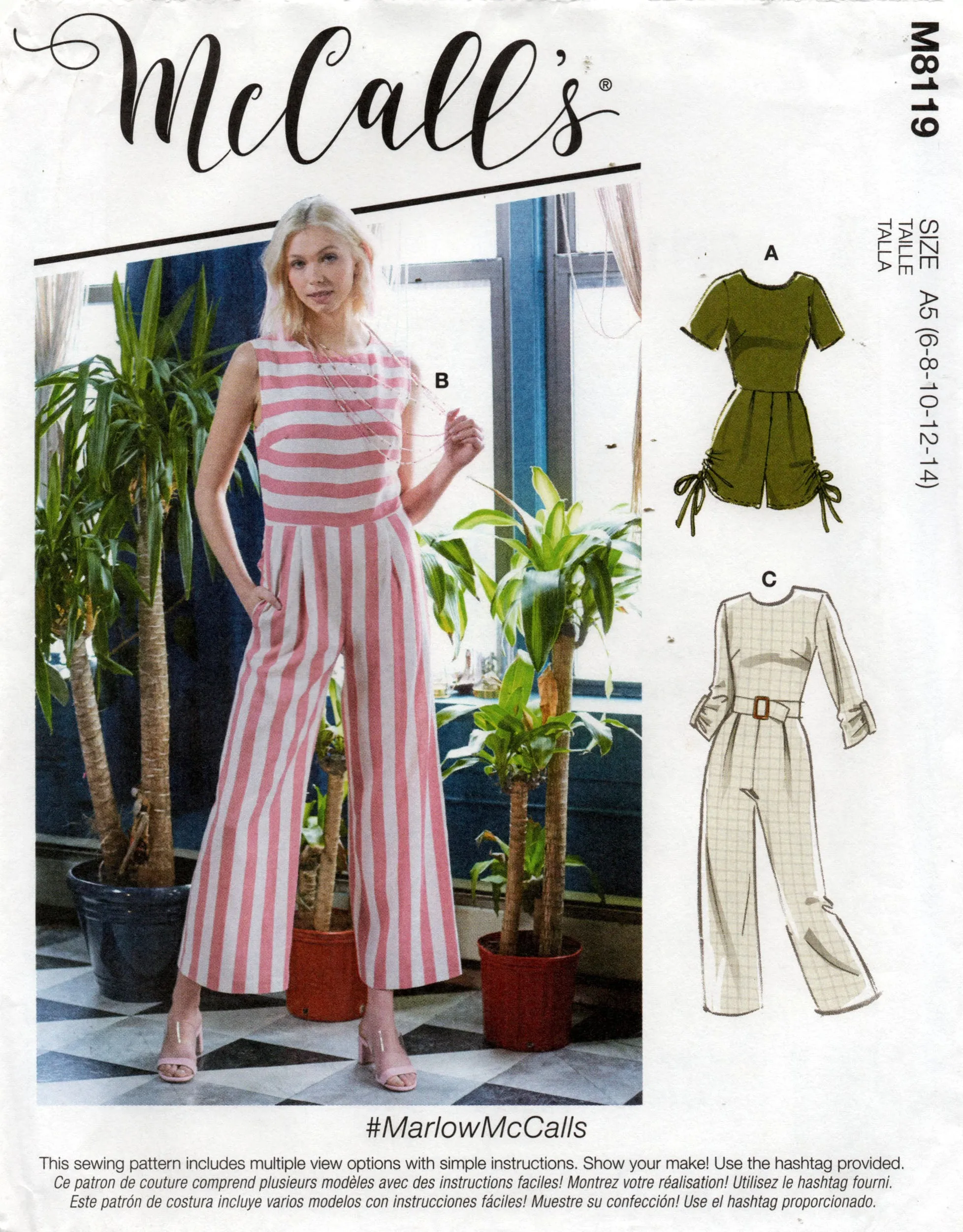 McCall's M8119 Womens #MarlowMcCalls Jumpsuits Sewing Pattern Sizes 6 - 14 UNCUT Factory Folded