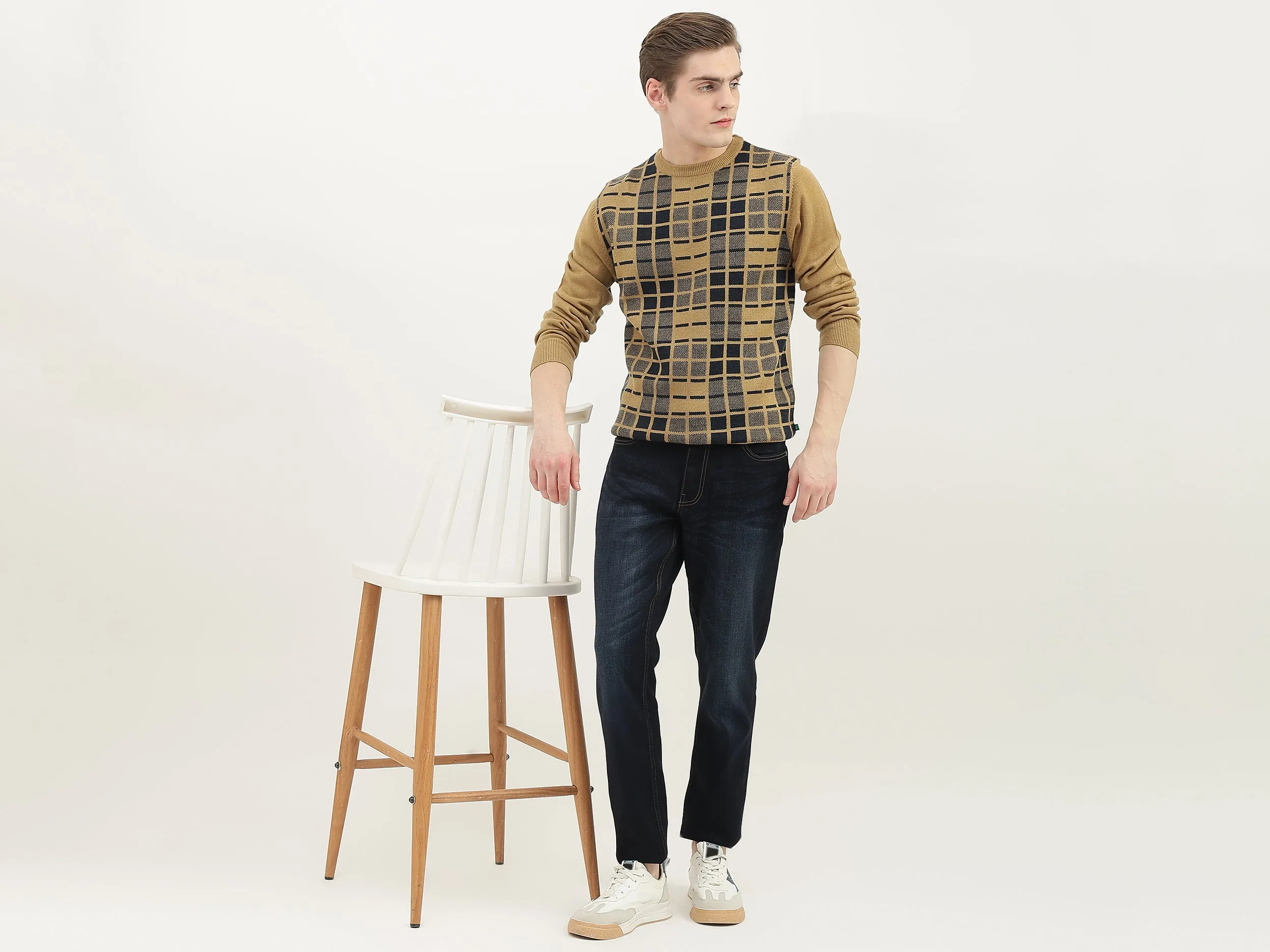 Men Checked Round Neck Sweater