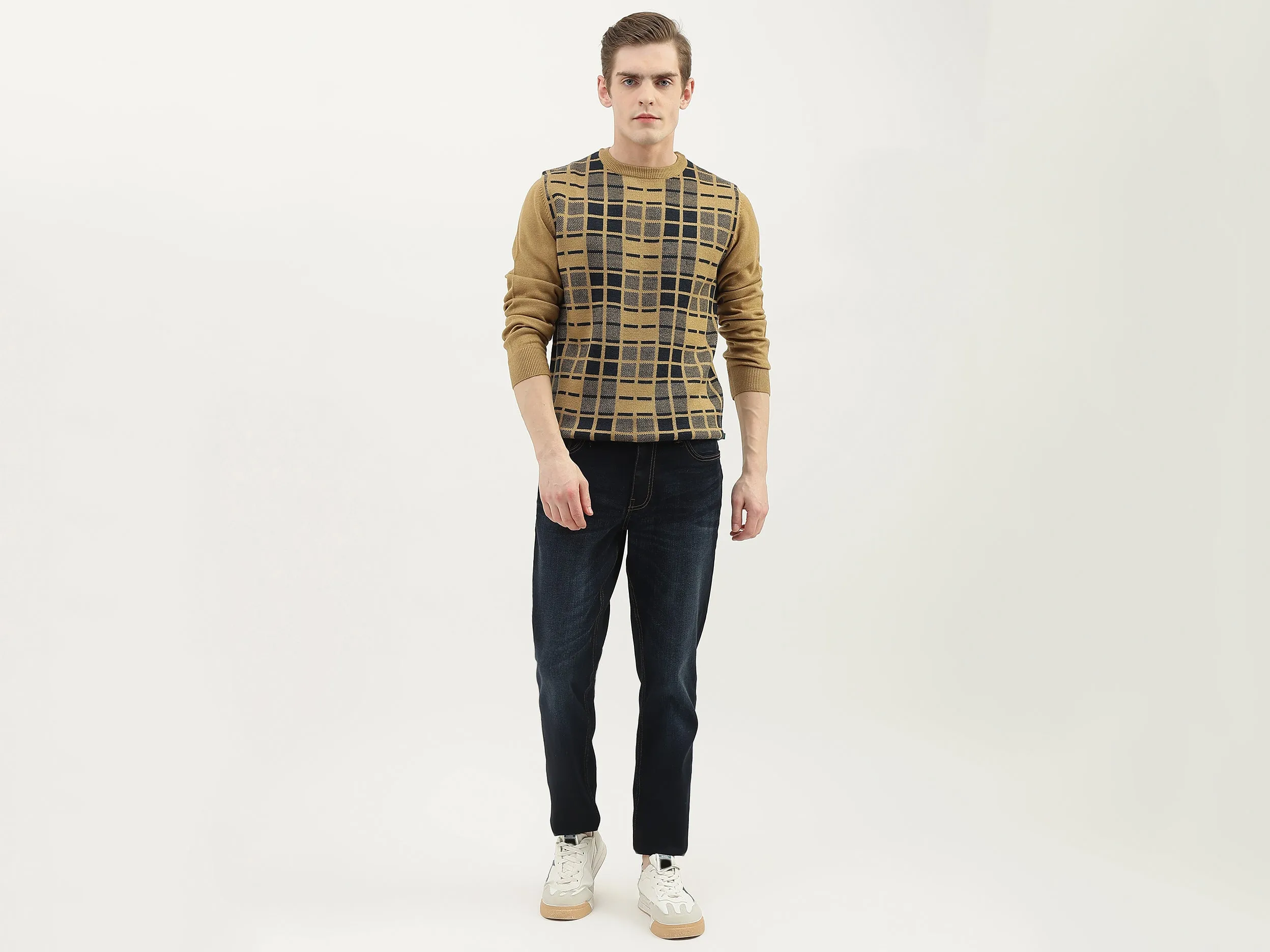 Men Checked Round Neck Sweater