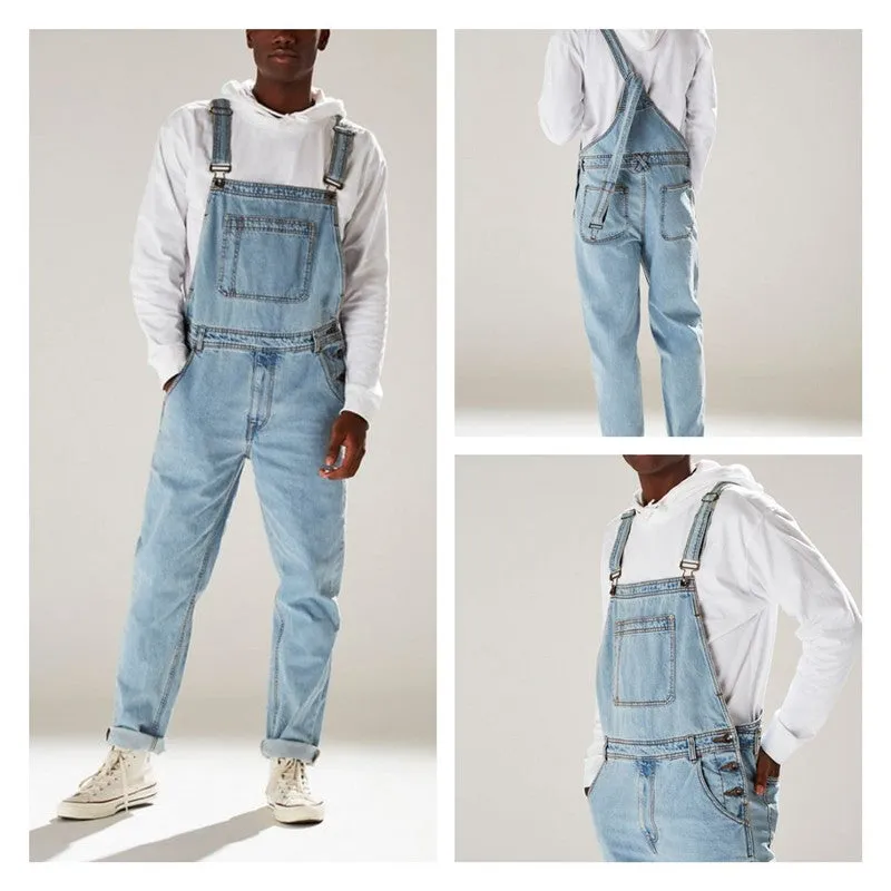 Men's Denim Bib Overalls Jumpsuit Workwear Dungaree Pants Jumpsuit