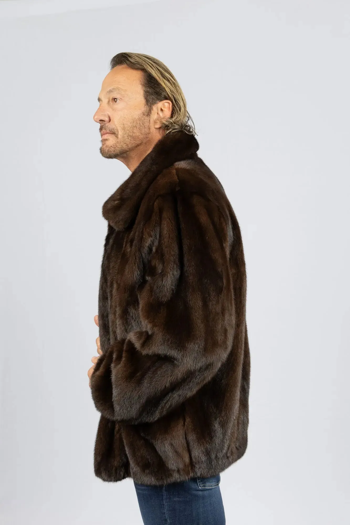 Men's Mahogany Full Skin Mink Bomber Jacket