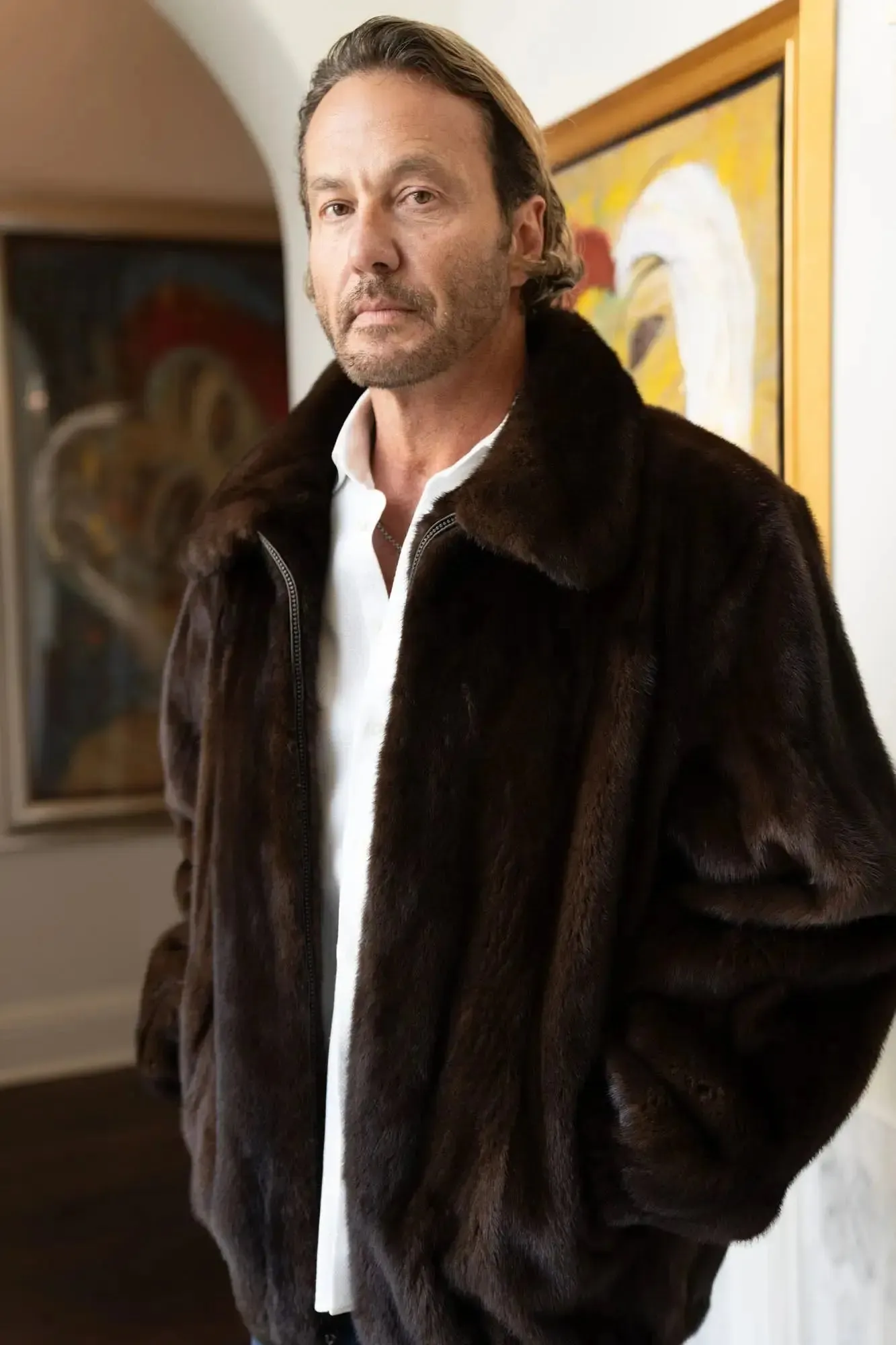 Men's Mahogany Full Skin Mink Bomber Jacket