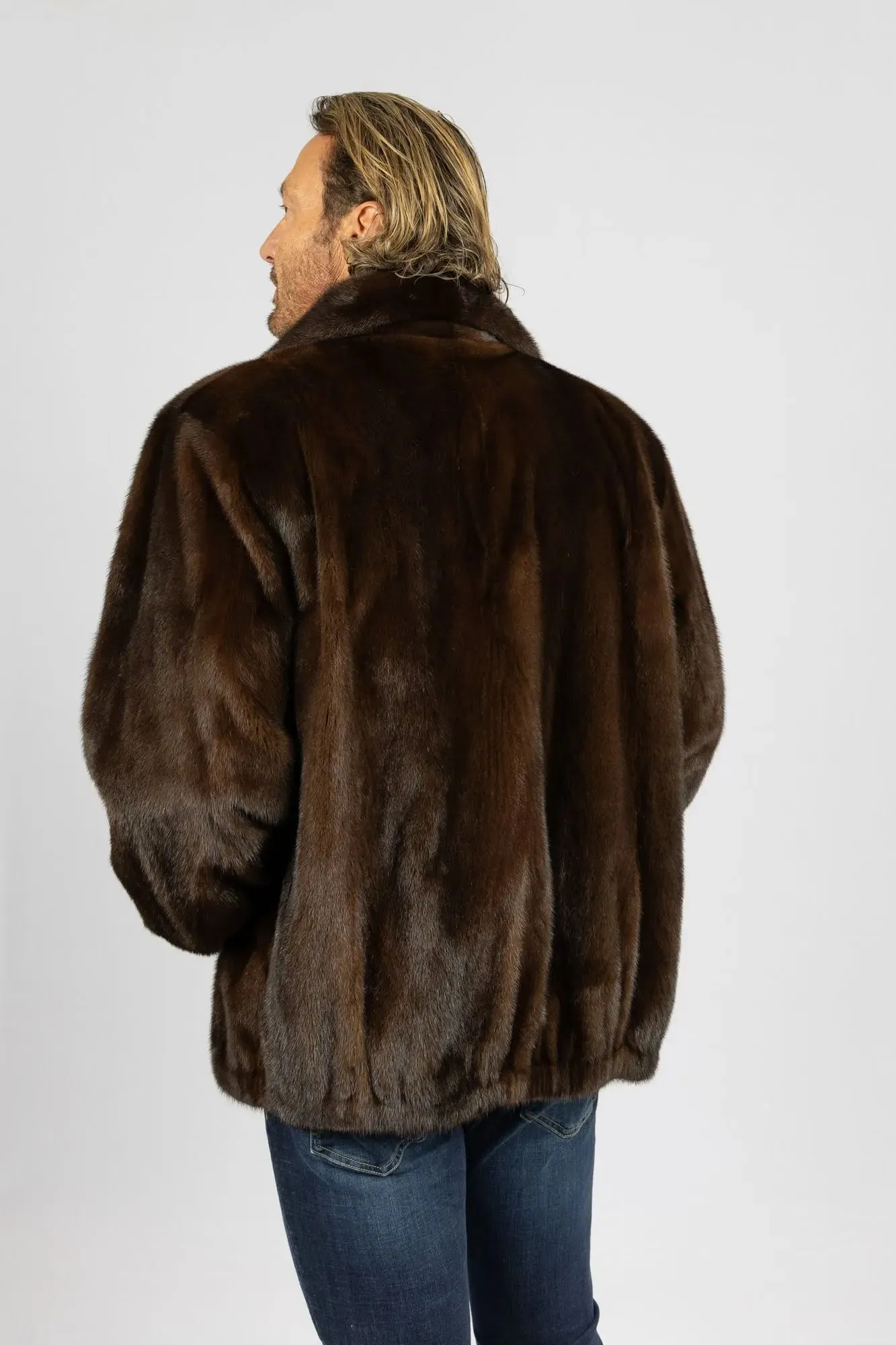 Men's Mahogany Full Skin Mink Bomber Jacket