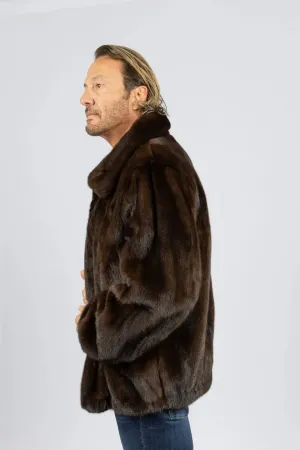 Men's Mahogany Full Skin Mink Bomber Jacket