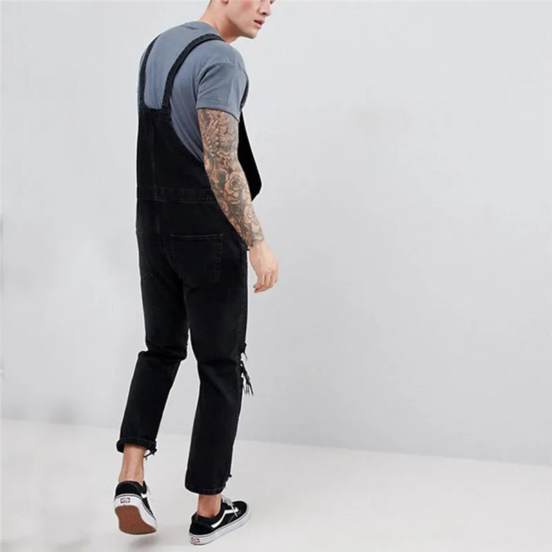 Men's Overalls Ripped Jeans Skinny Jumpsuits Denim Trousers