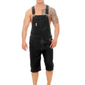Men's Ripped Jeans Romper Shorts Sleeveless Denim Jumpsuit Shortalls