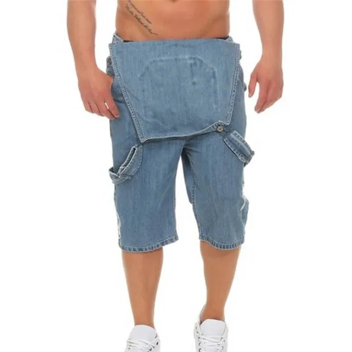 Men's Ripped Jeans Romper Shorts Sleeveless Denim Jumpsuit Shortalls