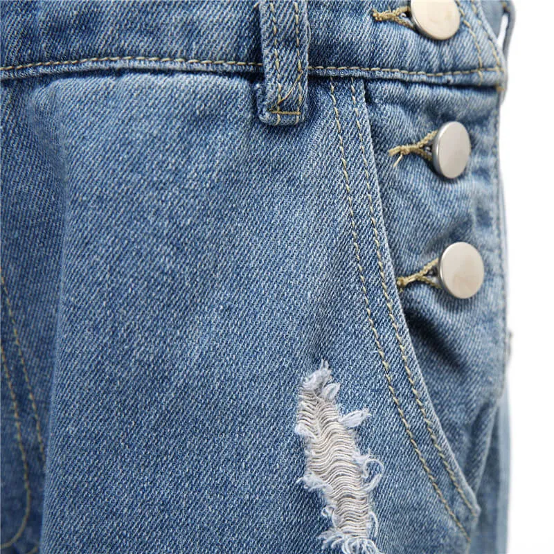 Men's Ripped Jeans Romper Shorts Sleeveless Denim Jumpsuit Shortalls