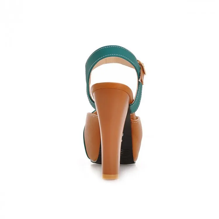 Mix Color Ankle Straps Platform Sandals High Heels Shoes Woman 2126