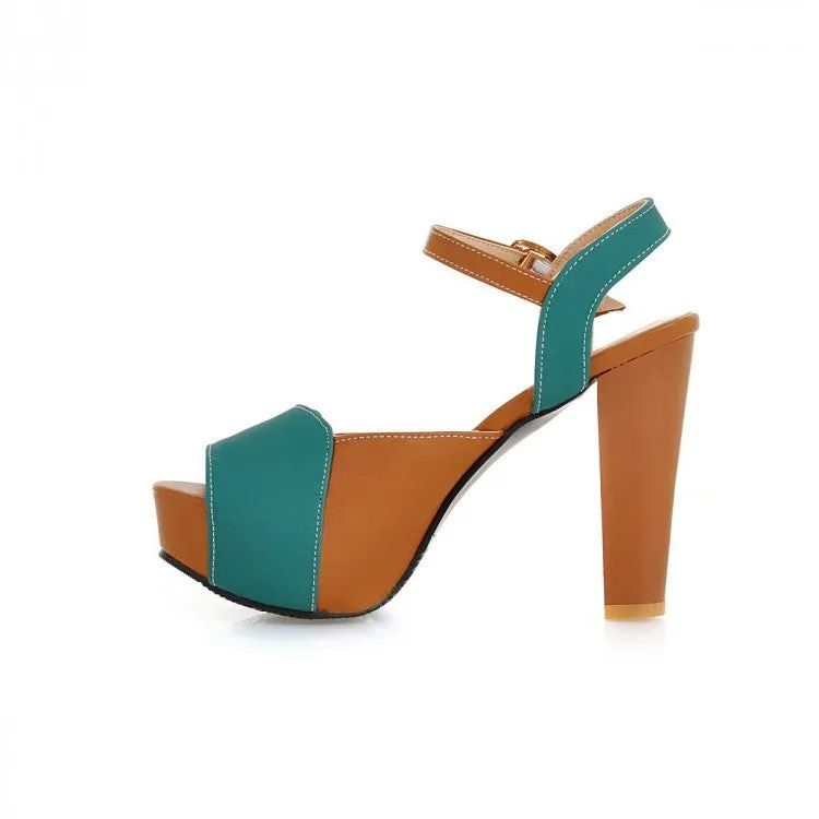Mix Color Ankle Straps Platform Sandals High Heels Shoes Woman 2126