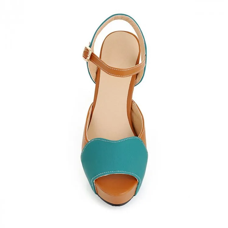 Mix Color Ankle Straps Platform Sandals High Heels Shoes Woman 2126