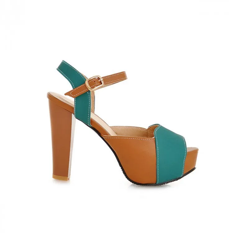 Mix Color Ankle Straps Platform Sandals High Heels Shoes Woman 2126