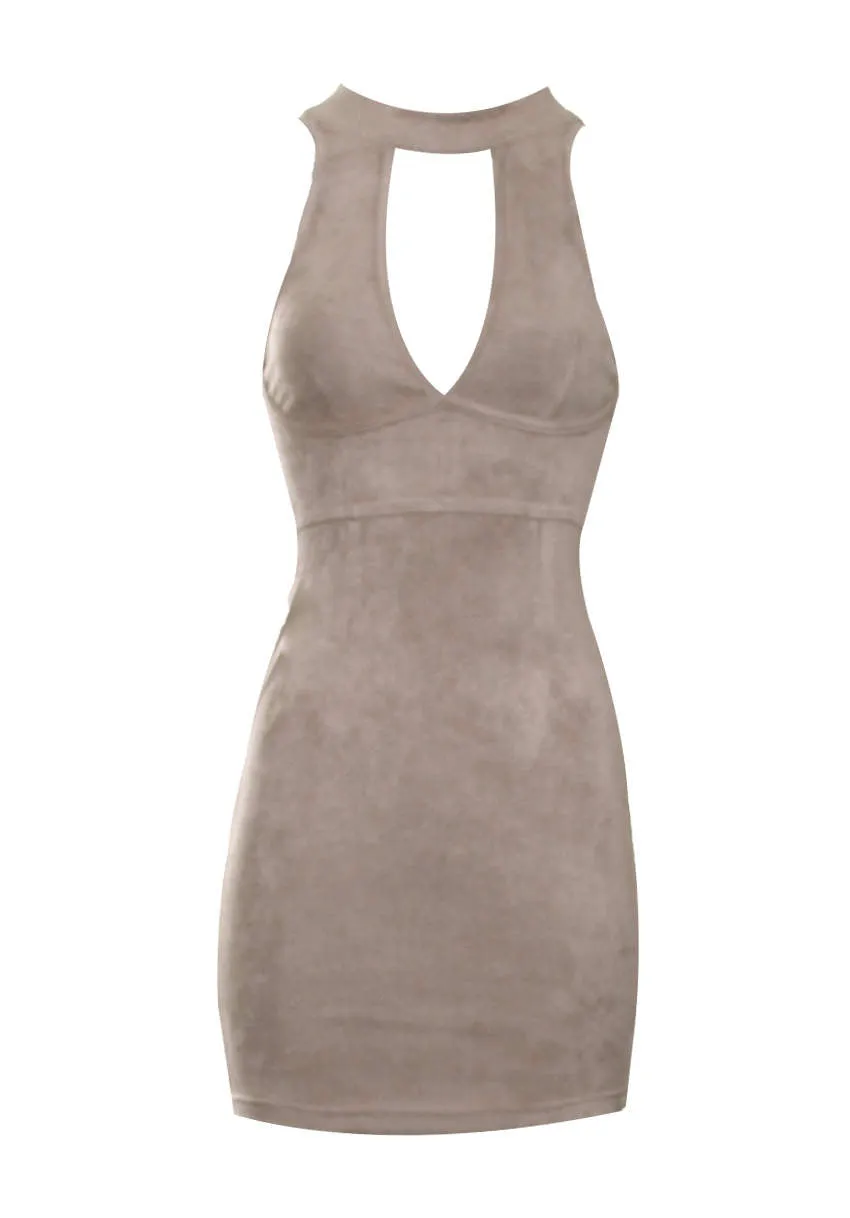Mocha Faux Suede Mini Dress