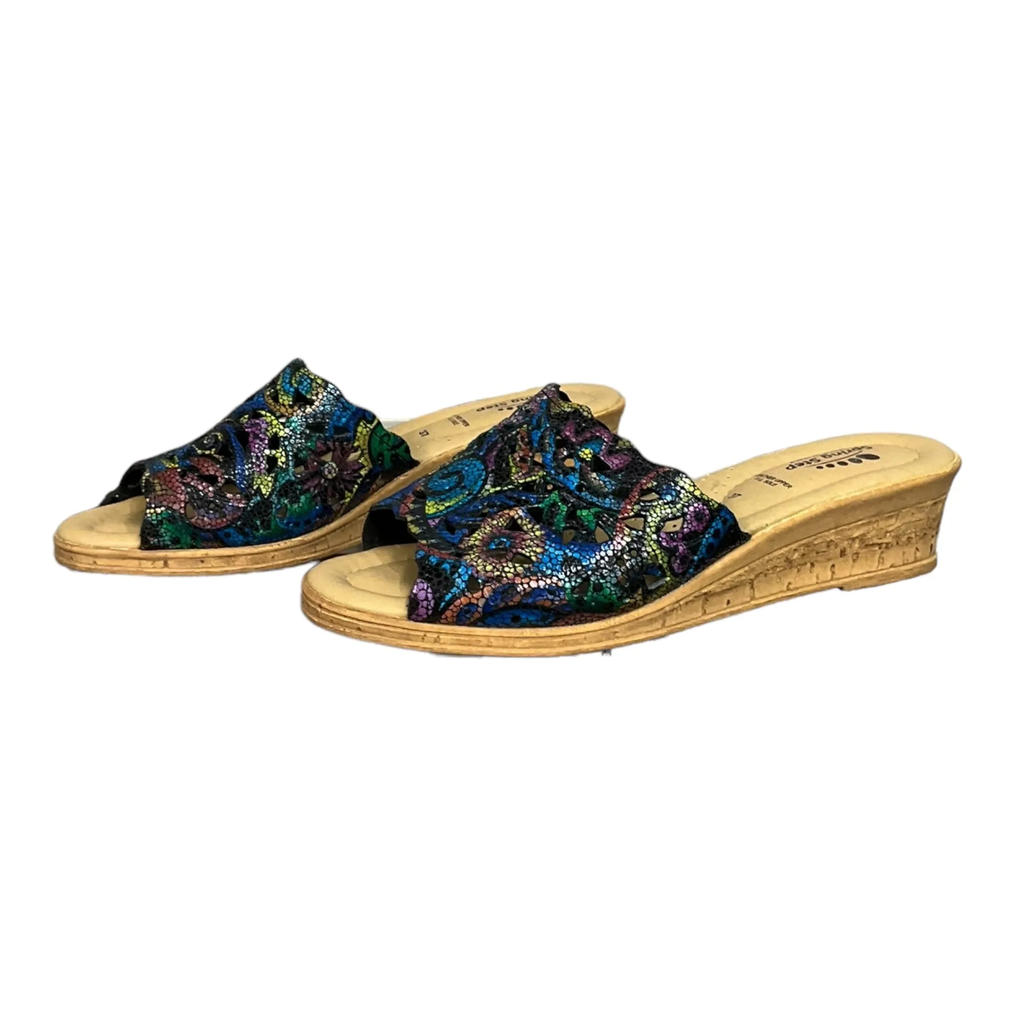 Multi-colored Sandals Heels Wedge Spring Step, Size 7
