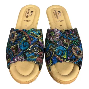 Multi-colored Sandals Heels Wedge Spring Step, Size 7